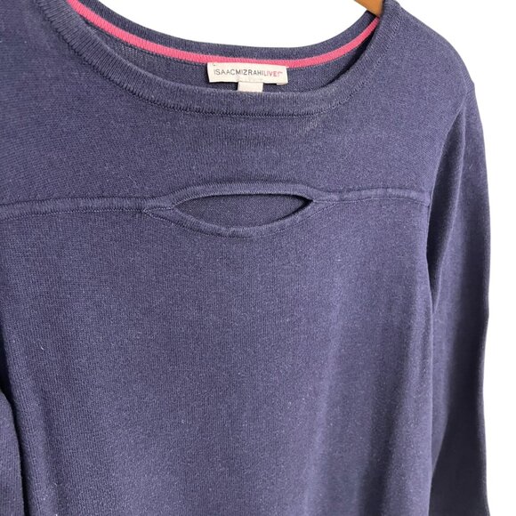 Isaac Mizrahi Live Navy Blue Tunic Sweater Top M 3/4 Sleeve Cotton Rayon Blend - Picture 3 of 5